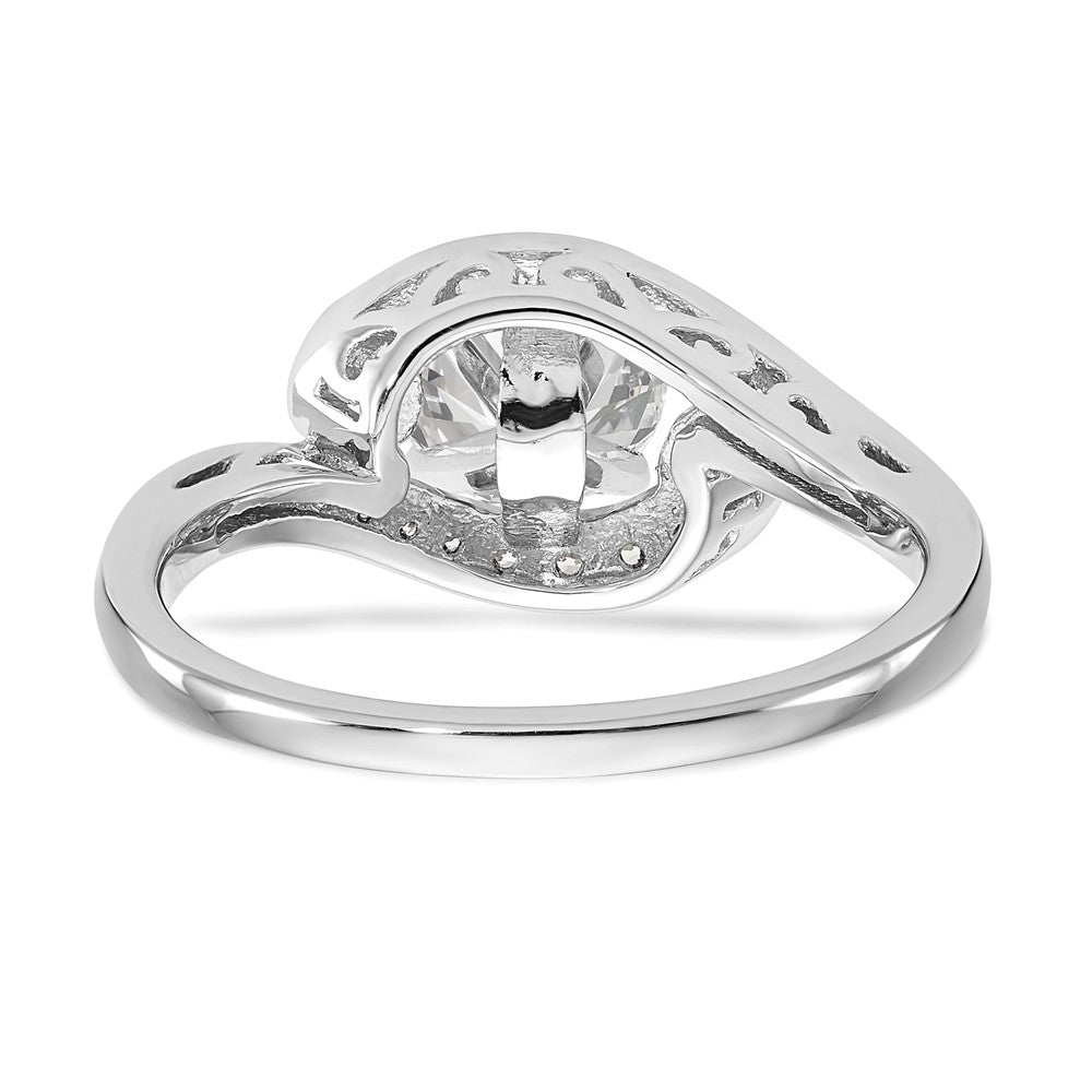 14k White Gold Peg Set Simulated Diamond By Pass Engagement Ring