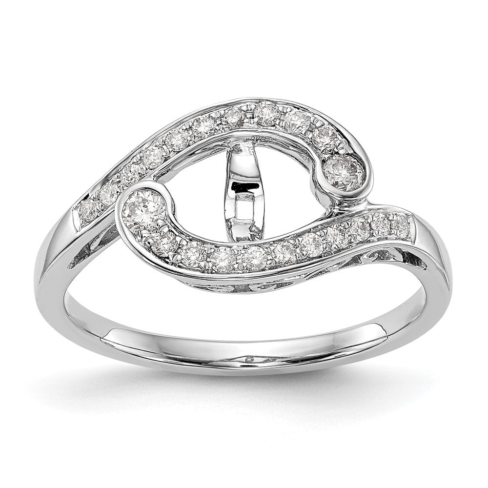 14k White Gold Peg Set Simulated Diamond By Pass Engagement Ring