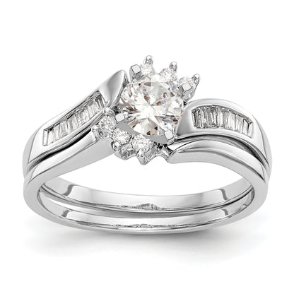 14K White Gold By Pass Peg Set 1/8 Carat Baguette Diamond Semi Mount Engagement Ring