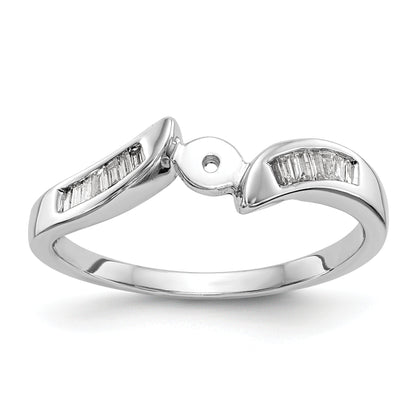 14K White Gold By Pass Peg Set 1/8 Carat Baguette Diamond Semi Mount Engagement Ring