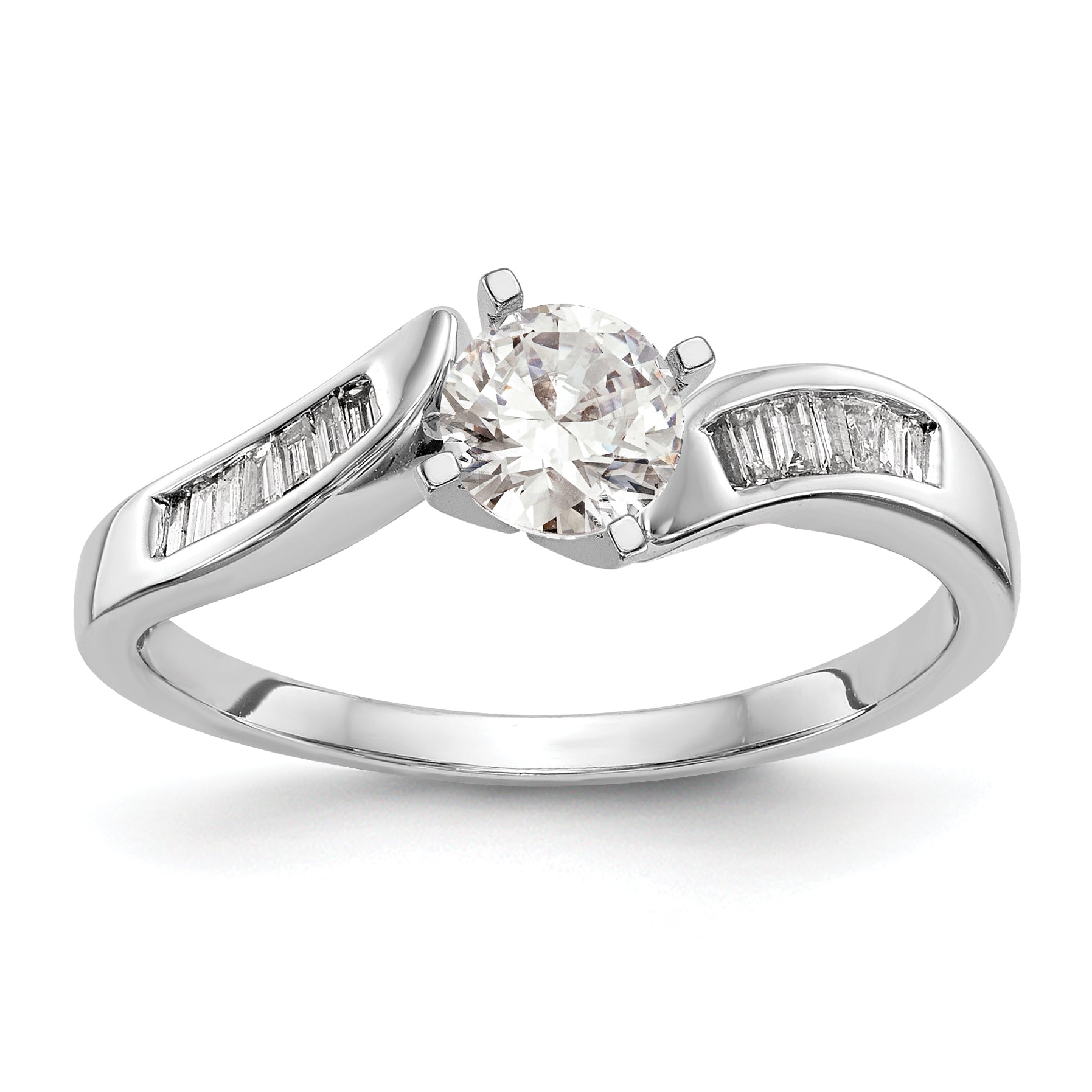14K White Gold By Pass Peg Set 1/8 Carat Baguette Diamond Semi Mount Engagement Ring
