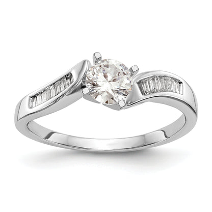14K White Gold By Pass Peg Set 1/8 Carat Baguette Diamond Semi Mount Engagement Ring