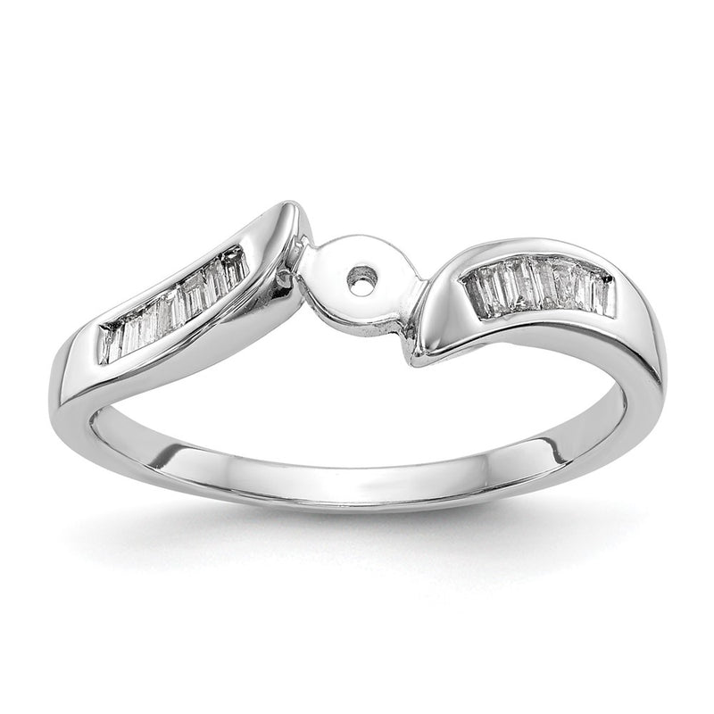 14K White Gold By Pass Peg Set 1/8 Carat Baguette Diamond Semi Mount Engagement Ring