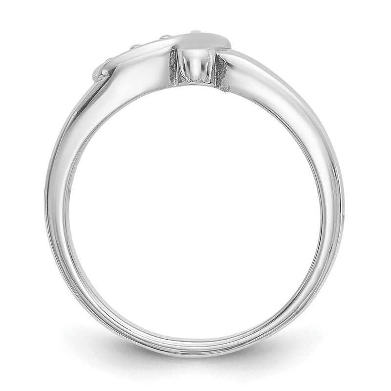 14k White Gold Peg Set Simulated Diamond By Pass Engagement Ring