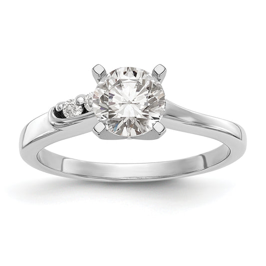 14k White Gold Peg Set Simulated Diamond By Pass Engagement Ring
