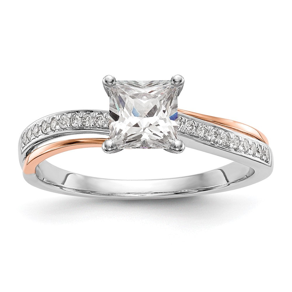 14k Two tone Peg Set Simulated Diamond By Pass Engagement Ring