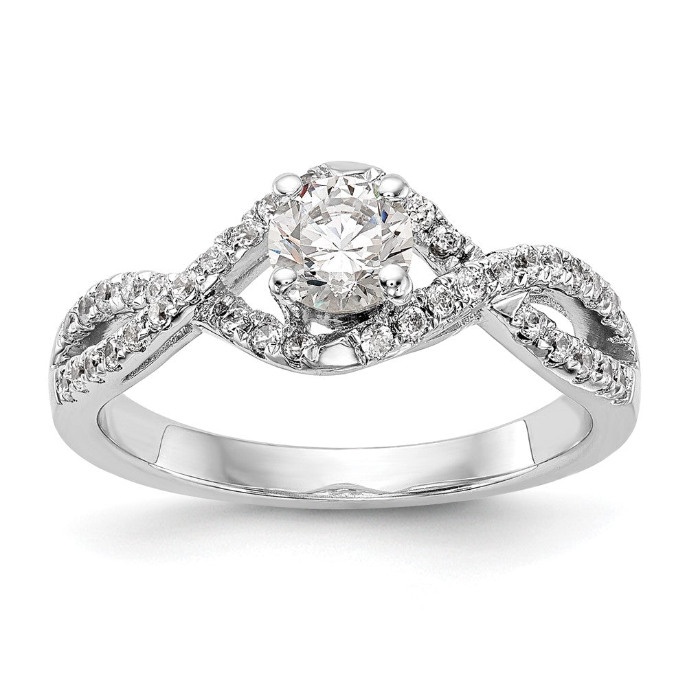 14K White Gold Criss-Cross (Holds 1/2 carat (5.2mm) Round Center) 3/8 carat Diamond Semi-mount Engagement Ring