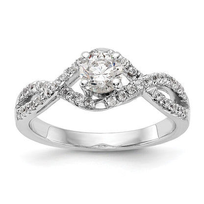 14K White Gold Criss-Cross (Holds 1/2 carat (5.2mm) Round Center) 3/8 carat Diamond Semi-mount Engagement Ring