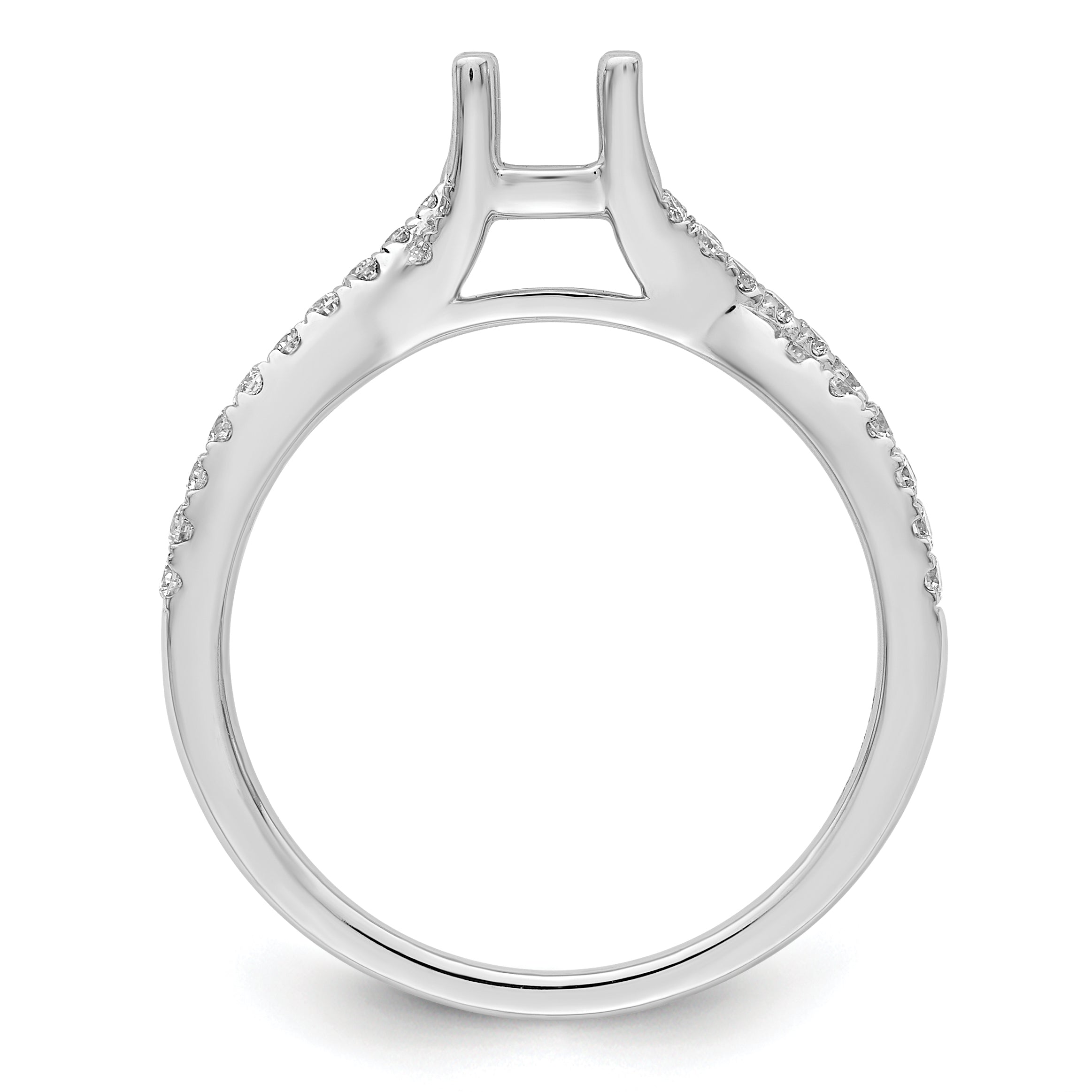 14K White Gold Criss Cross (Holds 1/2 Carat (5.2mm) Round Center) 1/3 Diamond Semi Mount Engagement Ring