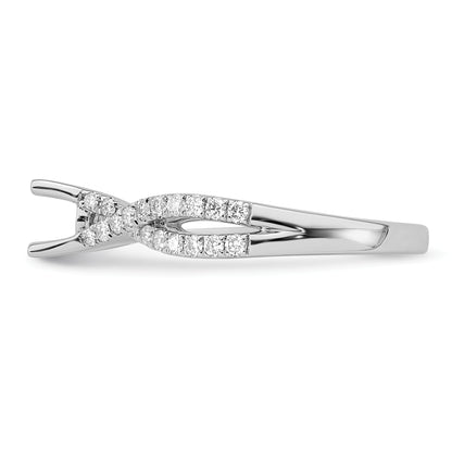 14K White Gold Criss Cross (Holds 1/2 Carat (5.2mm) Round Center) 1/3 Diamond Semi Mount Engagement Ring