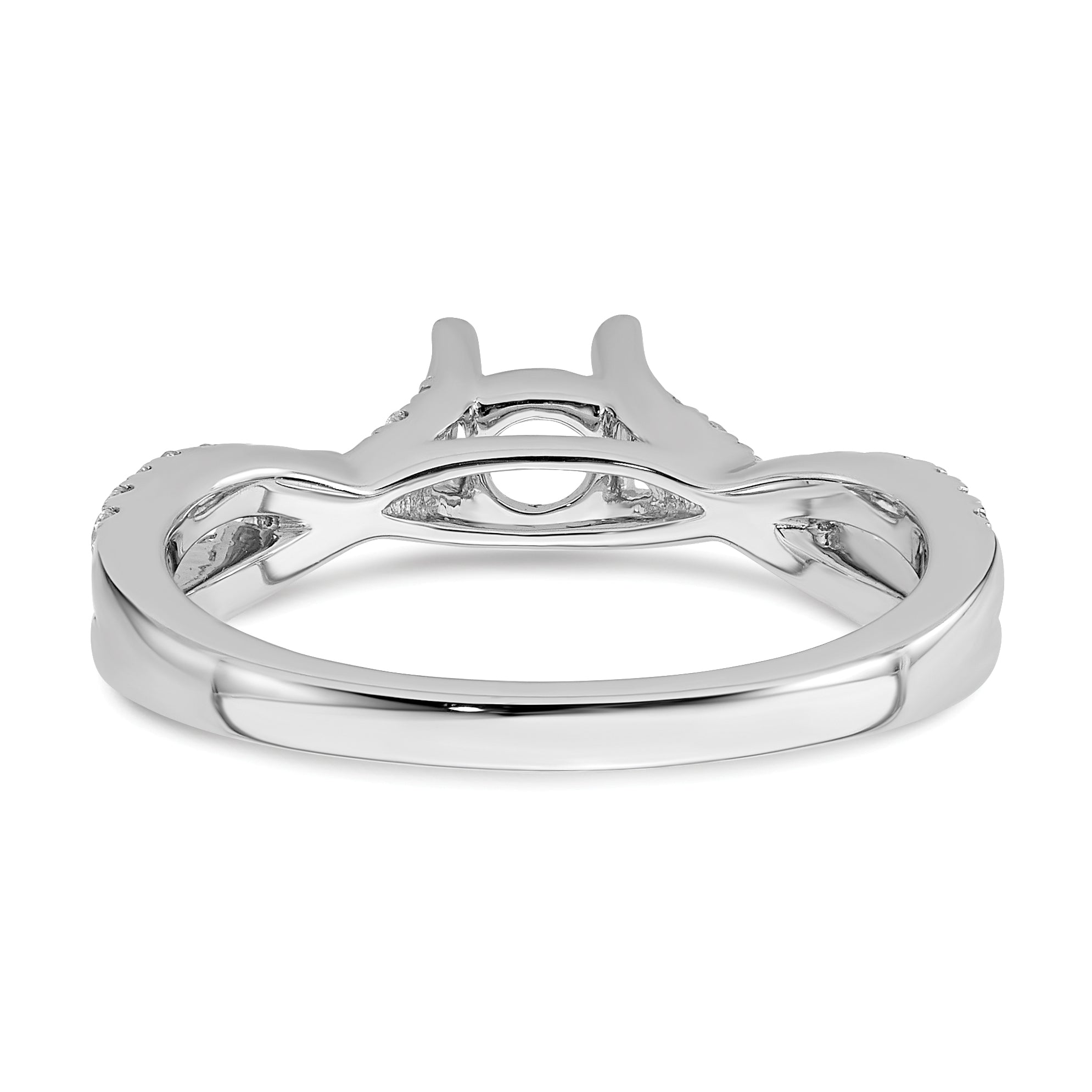 14K White Gold Criss Cross (Holds 1/2 Carat (5.2mm) Round Center) 1/3 Diamond Semi Mount Engagement Ring