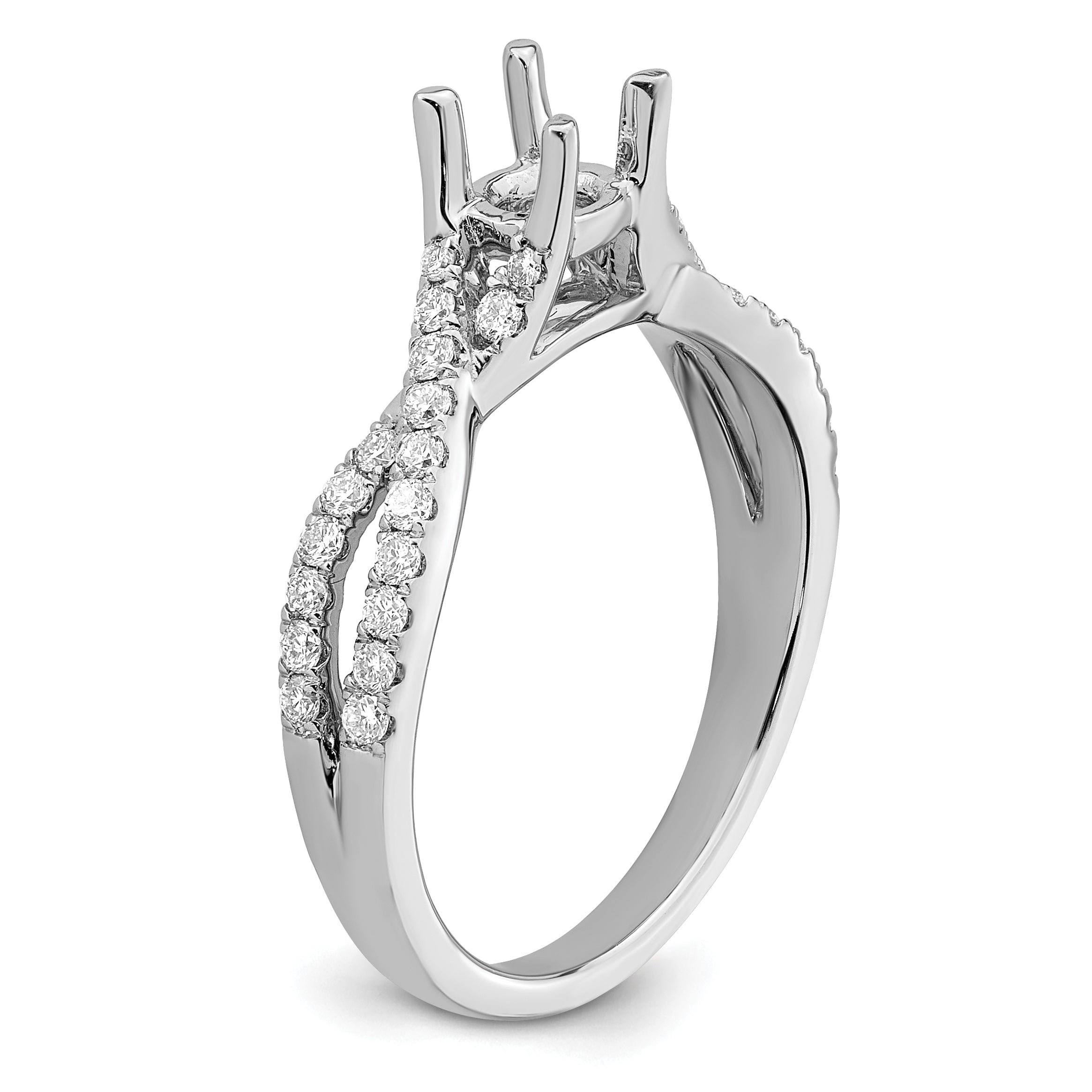 14K White Gold Criss Cross (Holds 1/2 Carat (5.2mm) Round Center) 1/3 Diamond Semi Mount Engagement Ring