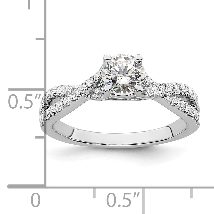 14K White Gold Criss Cross (Holds 1/2 Carat (5.2mm) Round Center) 1/3 Diamond Semi Mount Engagement Ring