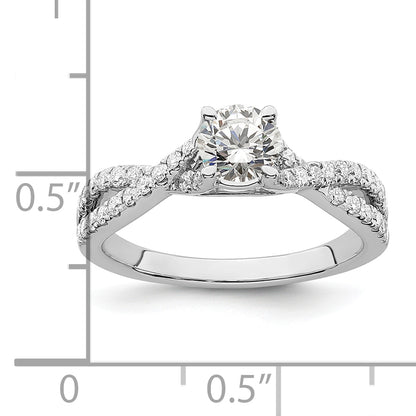 14K White Gold Criss Cross (Holds 1/2 Carat (5.2mm) Round Center) 1/3 Diamond Semi Mount Engagement Ring