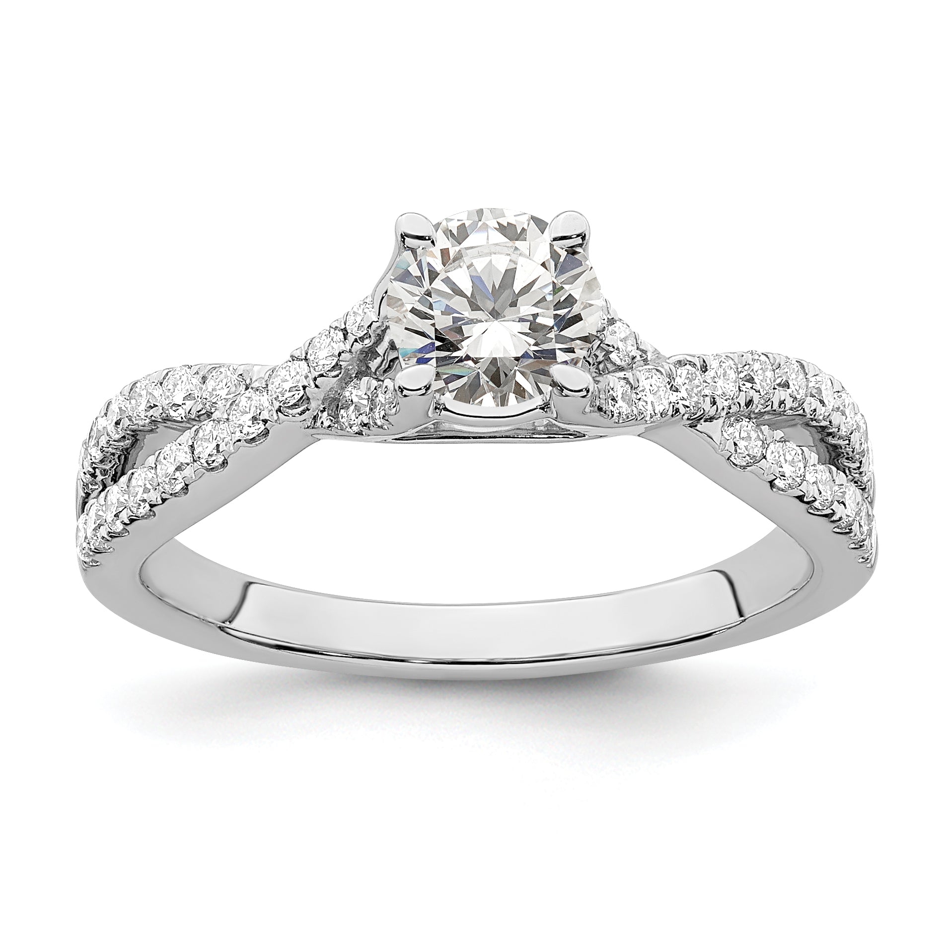 14K White Gold Criss Cross (Holds 1/2 Carat (5.2mm) Round Center) 1/3 Diamond Semi Mount Engagement Ring
