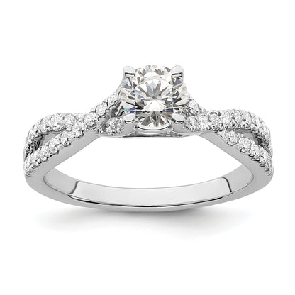 14K White Gold Criss Cross (Holds 1/2 Carat (5.2mm) Round Center) 1/3 Diamond Semi Mount Engagement Ring