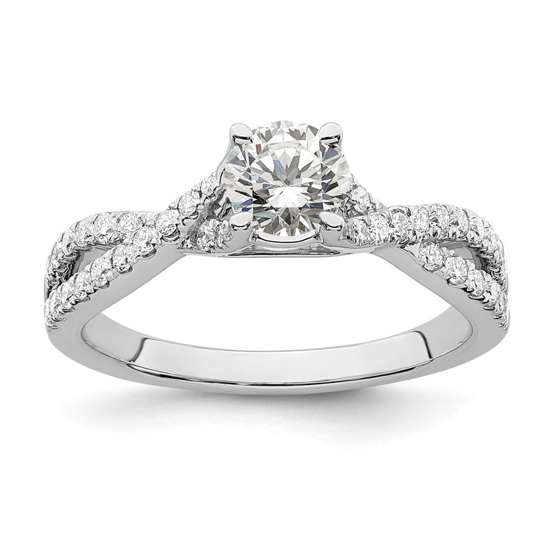 14K White Gold Criss Cross (Holds 1/2 Carat (5.2mm) Round Center) 1/3 Diamond Semi Mount Engagement Ring