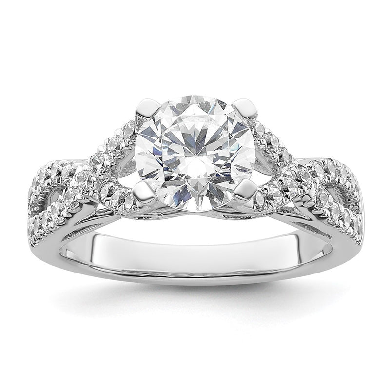 14K White Gold Criss Cross (Holds 1.5 Carat (7.5mm) Round Center) 1/2 Diamond Semi Mount Engagement Ring