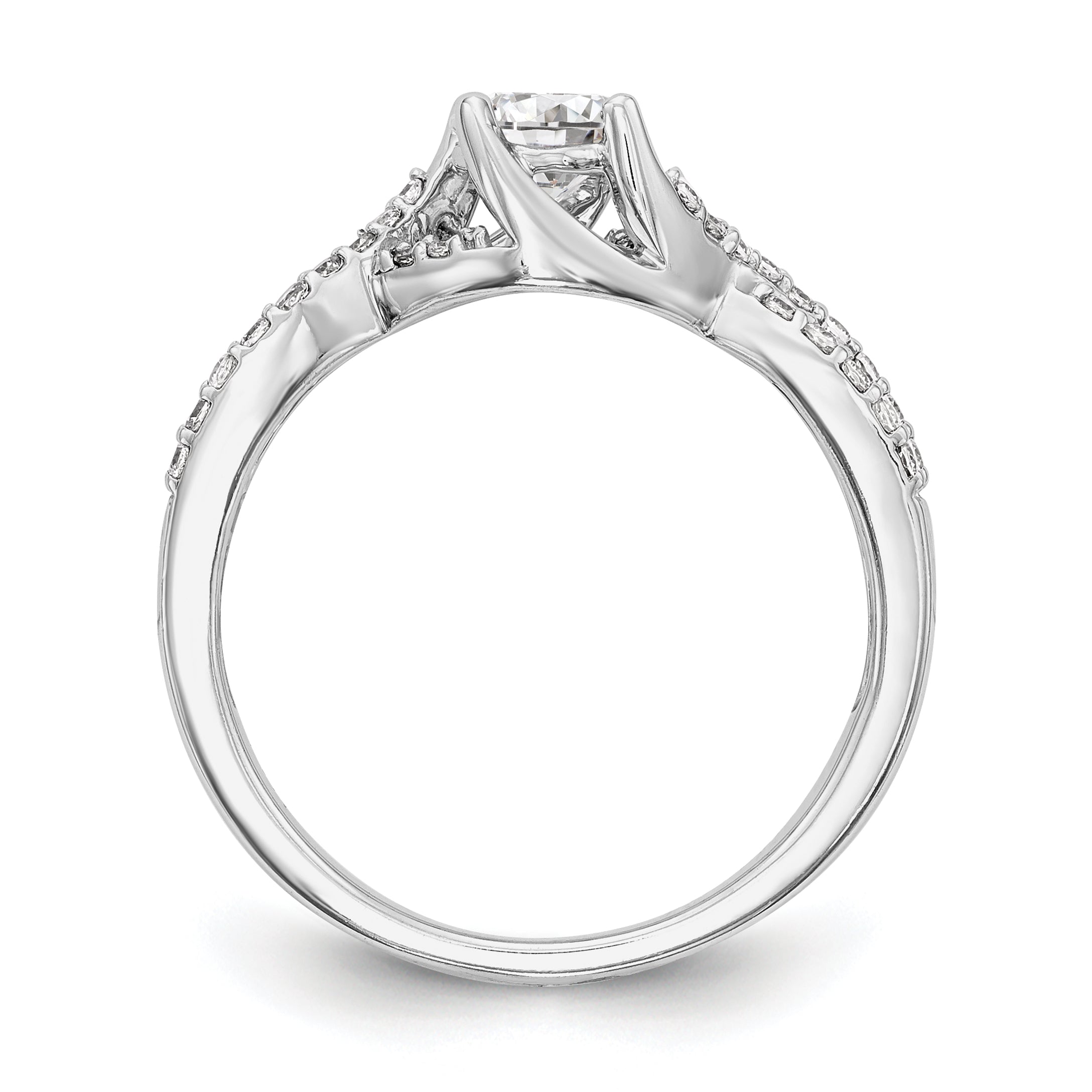 14K White Gold Criss Cross (Holds 1/2 Carat (5.2mm) Round Center) 1/4 Diamond Semi Mount Engagement Ring
