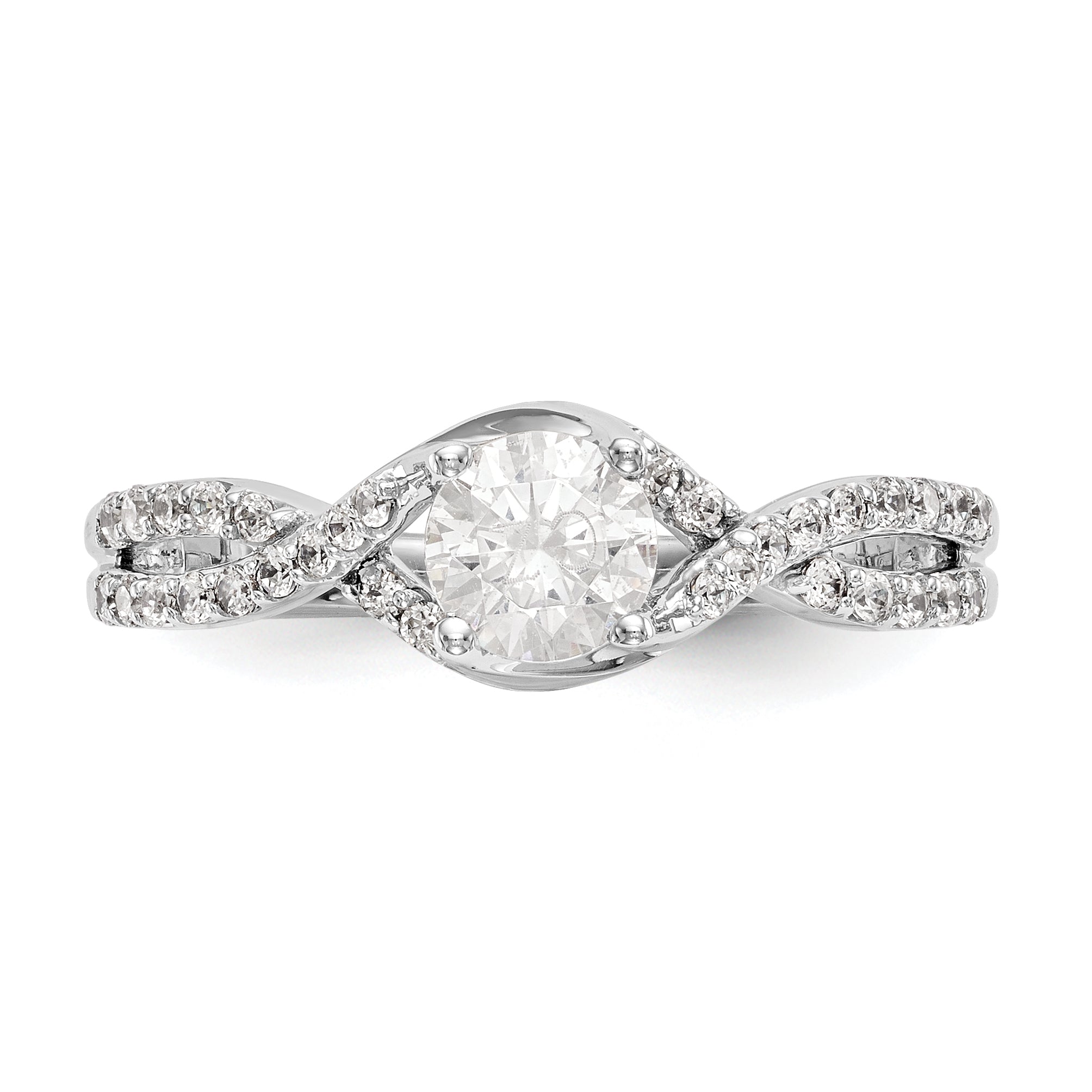 14K White Gold Criss Cross (Holds 1/2 Carat (5.2mm) Round Center) 1/4 Diamond Semi Mount Engagement Ring
