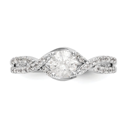 14K White Gold Criss Cross (Holds 1/2 Carat (5.2mm) Round Center) 1/4 Diamond Semi Mount Engagement Ring