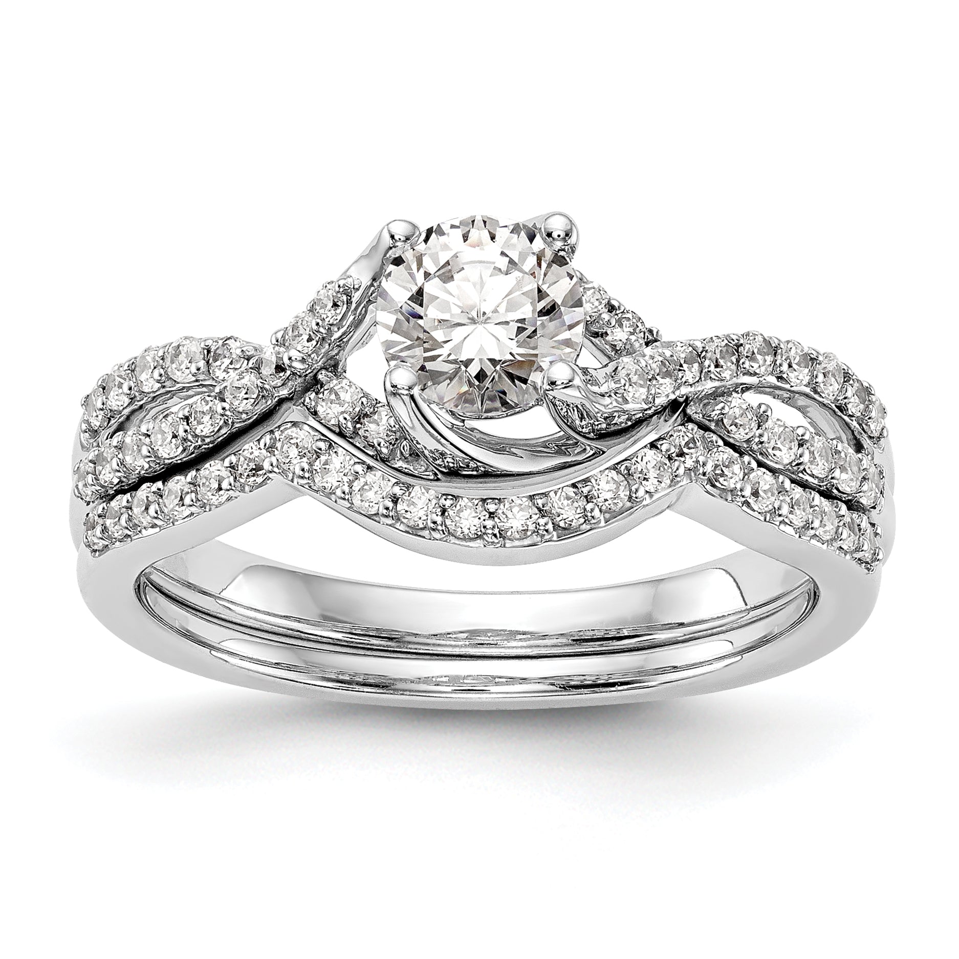 14K White Gold Criss Cross (Holds 1/2 Carat (5.2mm) Round Center) 1/4 Diamond Semi Mount Engagement Ring
