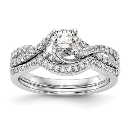 14K White Gold Criss Cross (Holds 1/2 Carat (5.2mm) Round Center) 1/4 Diamond Semi Mount Engagement Ring