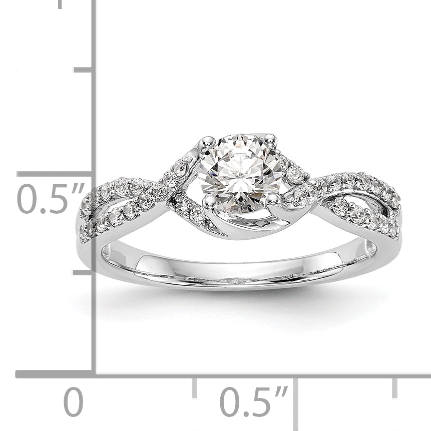 14K White Gold Criss Cross (Holds 1/2 Carat (5.2mm) Round Center) 1/4 Diamond Semi Mount Engagement Ring