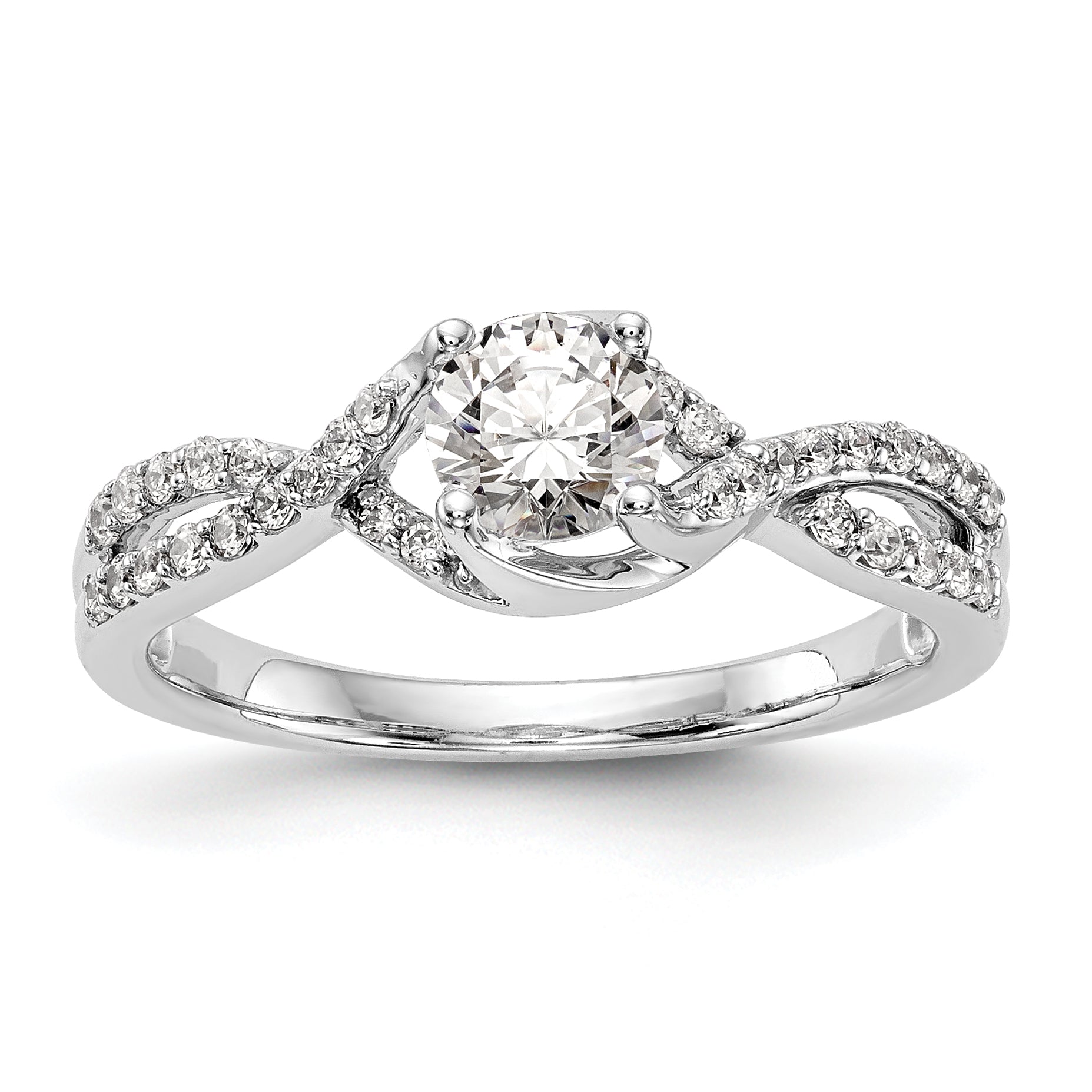 14K White Gold Criss Cross (Holds 1/2 Carat (5.2mm) Round Center) 1/4 Diamond Semi Mount Engagement Ring