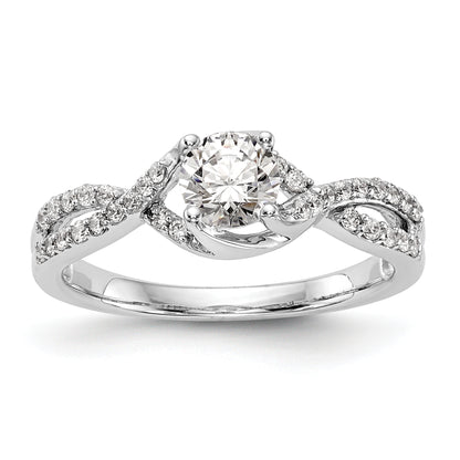 14K White Gold Criss Cross (Holds 1/2 Carat (5.2mm) Round Center) 1/4 Diamond Semi Mount Engagement Ring