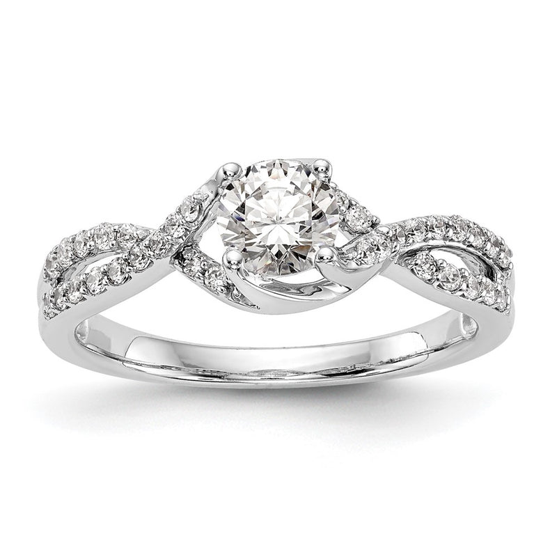 14K White Gold Criss Cross (Holds 1/2 Carat (5.2mm) Round Center) 1/4 Diamond Semi Mount Engagement Ring