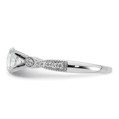 14K White Gold Criss-Cross (Holds 1 carat (6.5mm) Round Center) 1/6 carat Diamond Semi-mount Engagement Ring