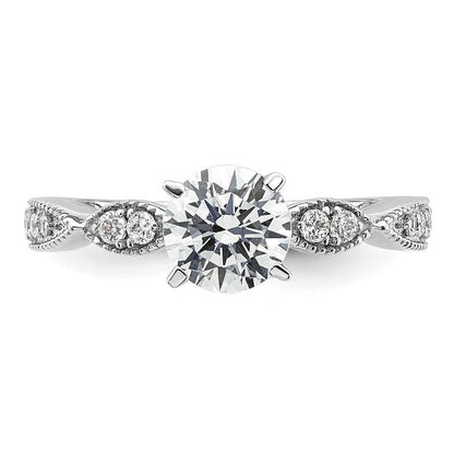 14K White Gold Criss-Cross (Holds 1 carat (6.5mm) Round Center) 1/6 carat Diamond Semi-mount Engagement Ring