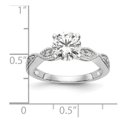 14K White Gold Criss-Cross (Holds 1 carat (6.5mm) Round Center) 1/6 carat Diamond Semi-mount Engagement Ring