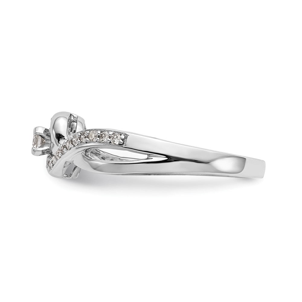 14k White Gold Peg Set Simulated Diamond Criss Cross Engagement Ring