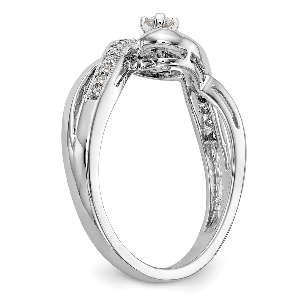14k White Gold Peg Set Simulated Diamond Criss Cross Engagement Ring