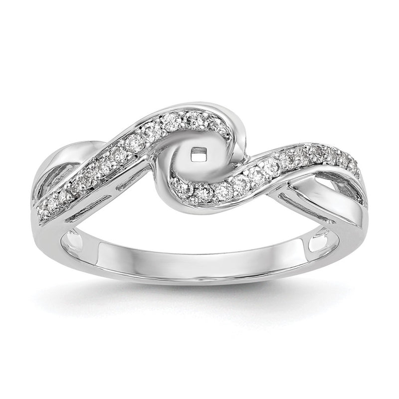 14k White Gold Peg Set Simulated Diamond Criss Cross Engagement Ring