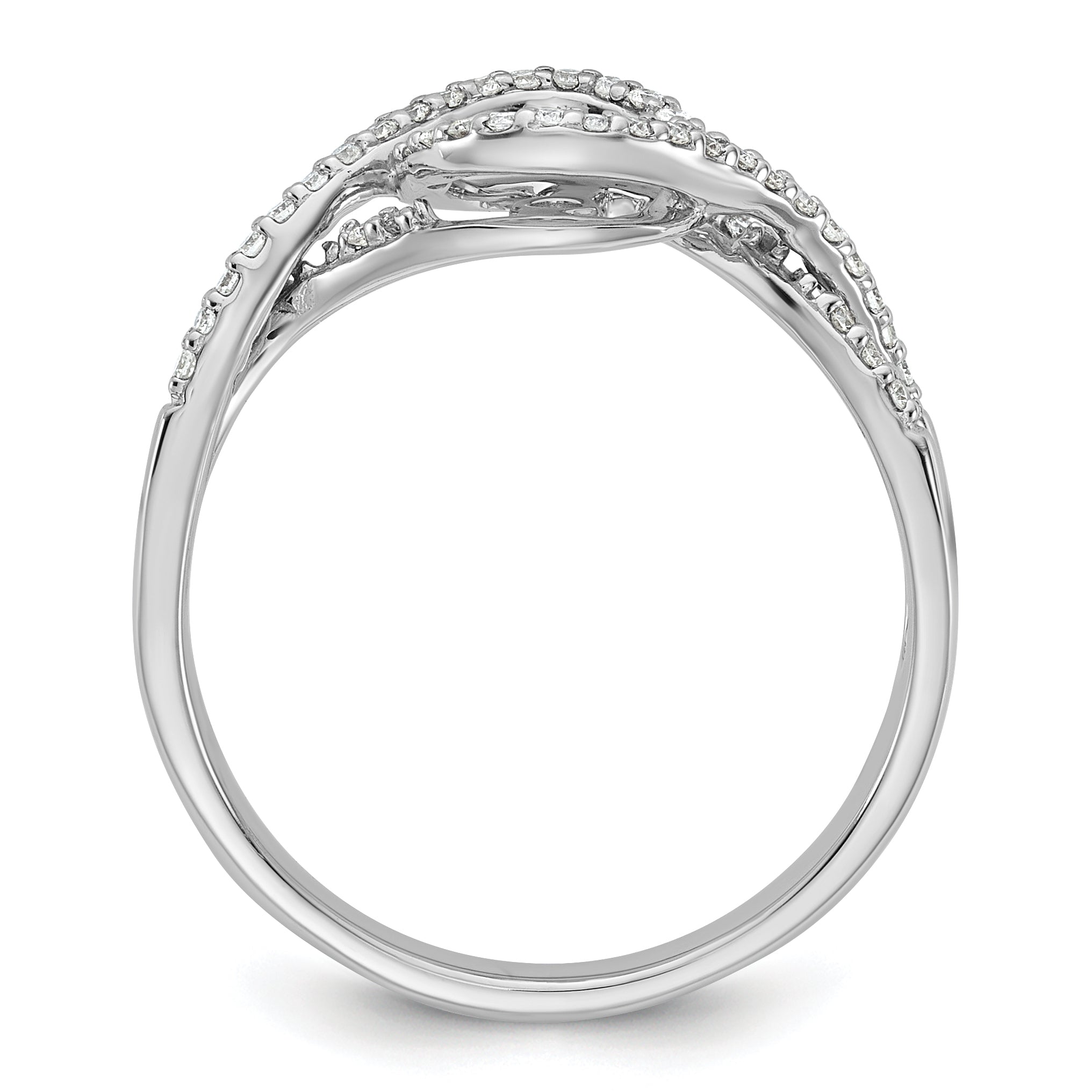 14k White Gold Peg Set Simulated Diamond Criss Cross Engagement Ring