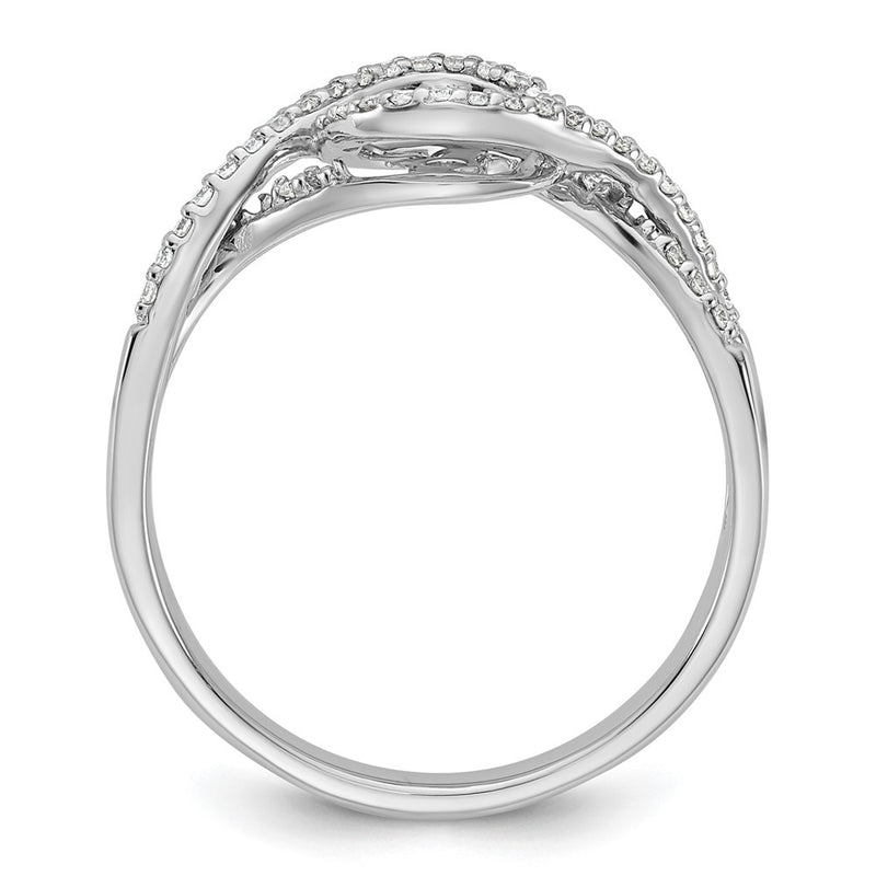 14k White Gold Peg Set Simulated Diamond Criss Cross Engagement Ring