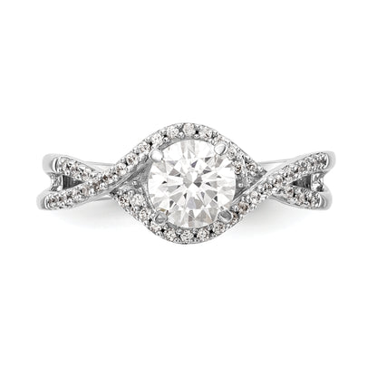 14k White Gold Peg Set Simulated Diamond Criss Cross Engagement Ring