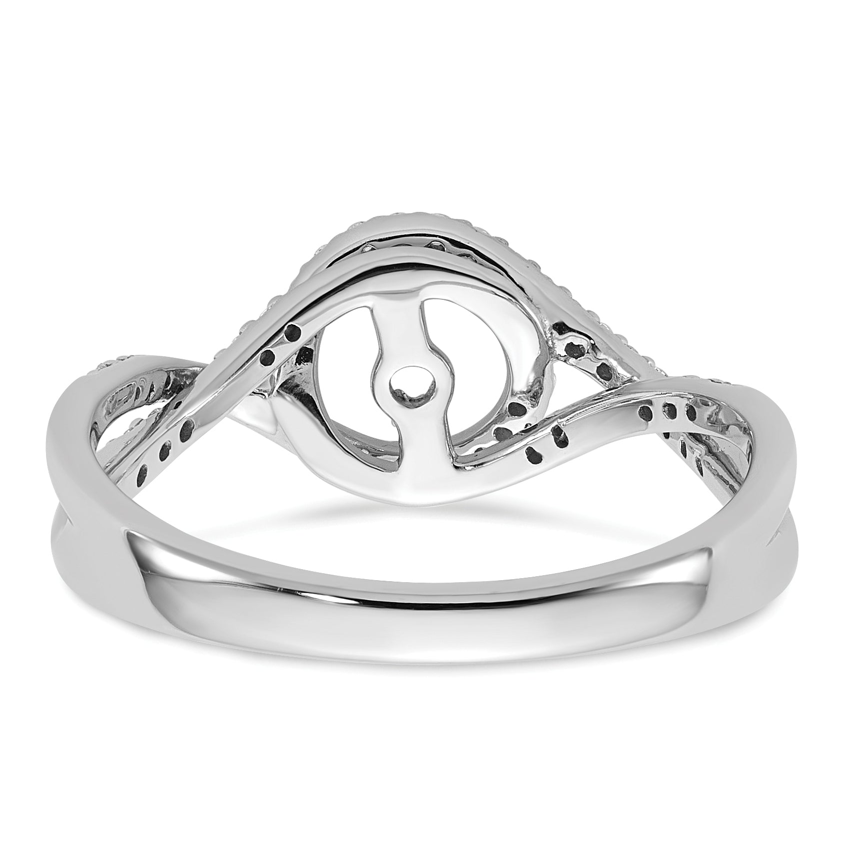 14k White Gold Peg Set Simulated Diamond Criss Cross Engagement Ring