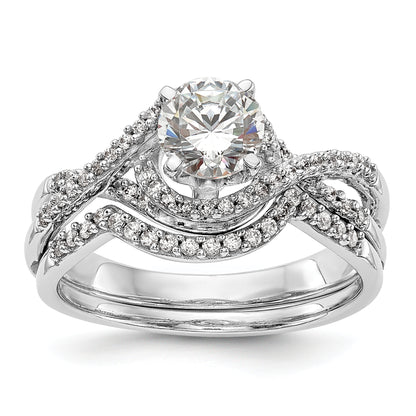 14k White Gold Peg Set Simulated Diamond Criss Cross Engagement Ring