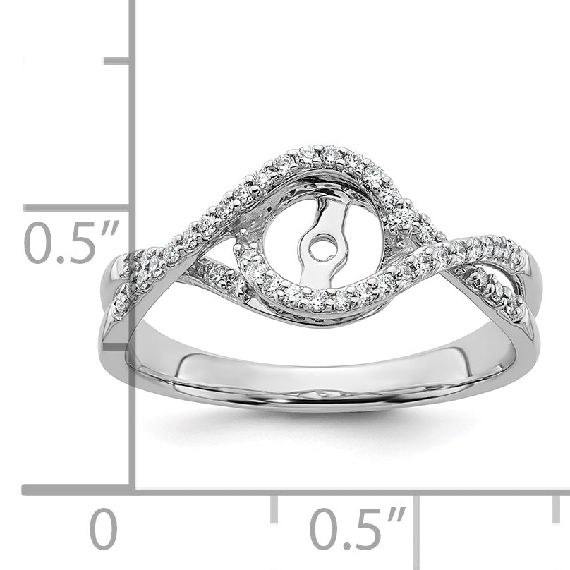 14k White Gold Peg Set Simulated Diamond Criss Cross Engagement Ring