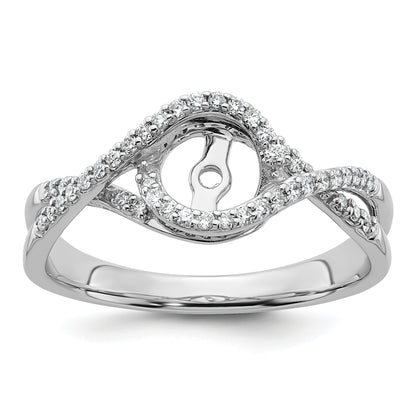 14k White Gold Peg Set Simulated Diamond Criss Cross Engagement Ring