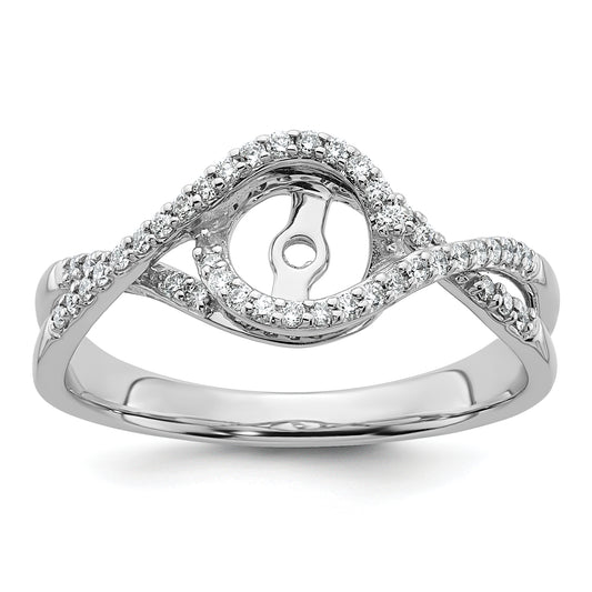 14k White Gold Peg Set Simulated Diamond Criss Cross Engagement Ring