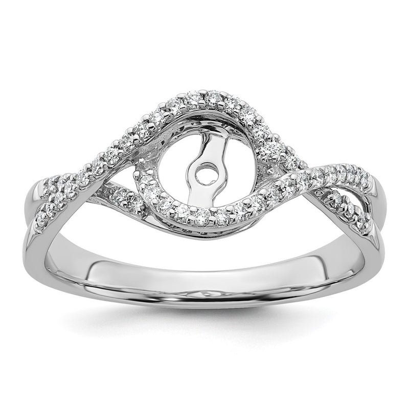 14k White Gold Peg Set Simulated Diamond Criss Cross Engagement Ring