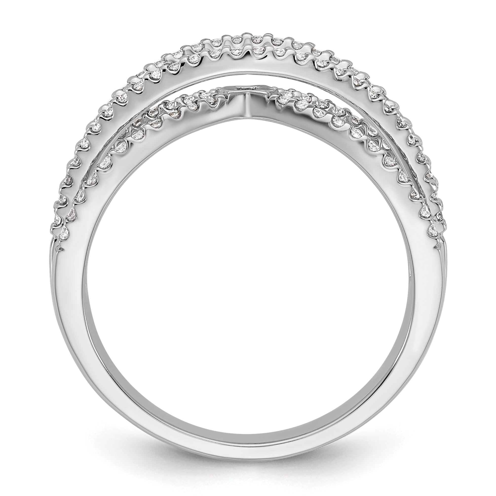 14k White Gold Peg Set Simulated Diamond Criss Cross Engagement Ring