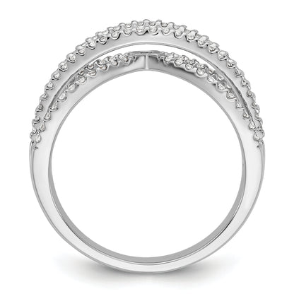 14k White Gold Peg Set Simulated Diamond Criss Cross Engagement Ring