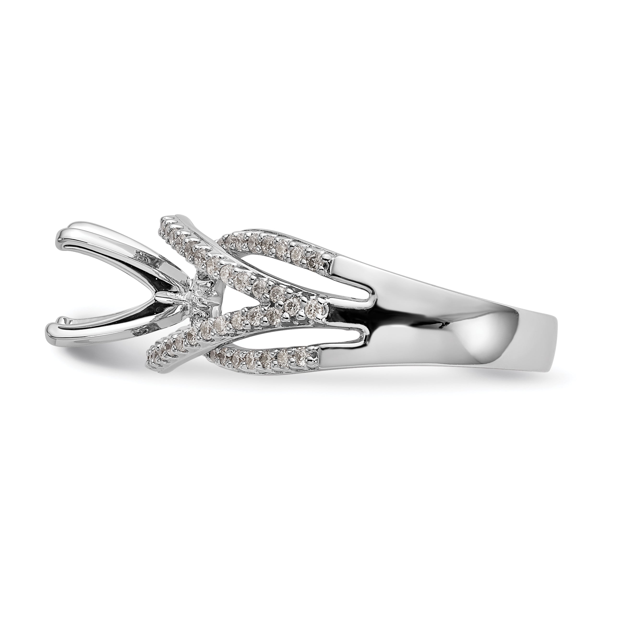 14k White Gold Peg Set Simulated Diamond Criss Cross Engagement Ring