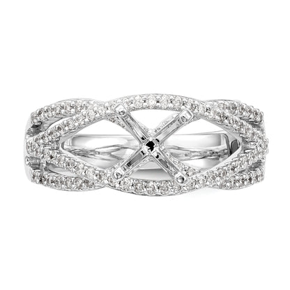 14k White Gold Peg Set Simulated Diamond Criss Cross Engagement Ring